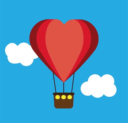 simsearch:400-04789565,k - Hot air balloon in the shape of a heart isolated in the blue sky with clouds Stockbilder - Microstock & Abonnement, Bildnummer: 400-09120627