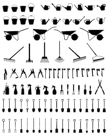 simsearch:400-06175558,k - Black silhouettes of garden tools on a white background Stock Photo - Budget Royalty-Free & Subscription, Code: 400-09120668