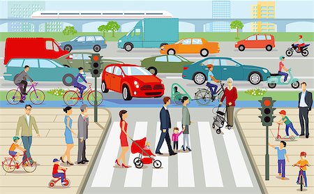 simsearch:400-08998747,k - City with pedestrian crossing and road traffic, illustration Stockbilder - Microstock & Abonnement, Bildnummer: 400-09120688