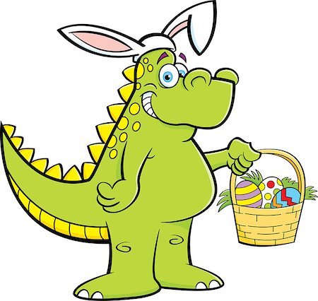 reptile eggs - Cartoon illustration of a dinosaur wearing rabbit ears and holding an Easter basket. Stock Photo - Budget Royalty-Free & Subscription, Code: 400-09120706