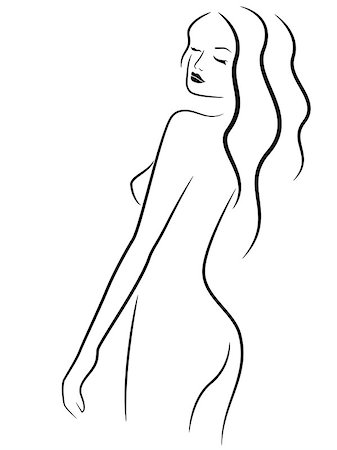 simsearch:400-07620944,k - Abstract sexual young graceful woman posing half turn, hand drawing vector outline Fotografie stock - Microstock e Abbonamento, Codice: 400-09120725