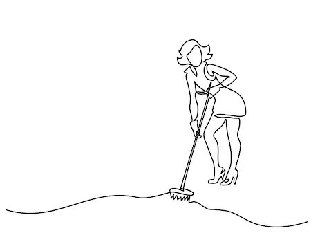 Continuous line drawing. Young woman washes floor with mop. Vector illustration Photographie de stock - Aubaine LD & Abonnement, Code: 400-09120752