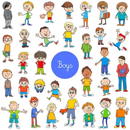 simsearch:400-08709483,k - Cartoon Illustration of Elementary Age Boys Children or Teenager Characters Group Huge Set Photographie de stock - Aubaine LD & Abonnement, Code: 400-09120762