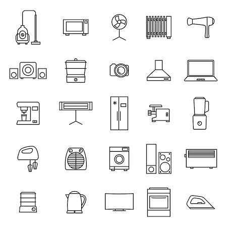 Set of different elements of household appliances from thin lines, isolated on white background, vector illustration. Stock Photo - Budget Royalty-Free & Subscription, Code: 400-09120945