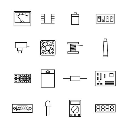 simsearch:400-09120941,k - Set of various electronic and radio components of the thin lines, isolated on white background. Flat style, vector illustration. Stock Photo - Budget Royalty-Free & Subscription, Code: 400-09120946