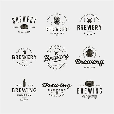 simsearch:400-09114224,k - set of vintage brewery logos. retro styled brewing company emblems, badges, design elements, logotype templates. vector illustration Stock Photo - Budget Royalty-Free & Subscription, Code: 400-09121004