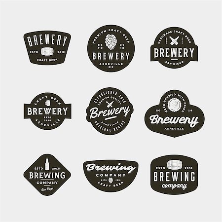 simsearch:400-09114224,k - set of vintage brewery logos. retro styled brewing company emblems, badges, design elements, logotype templates. vector illustration Stock Photo - Budget Royalty-Free & Subscription, Code: 400-09121002