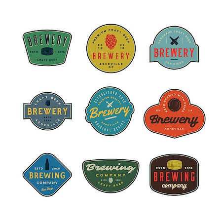 simsearch:400-09114224,k - set of vintage brewery logos. retro styled brewing company emblems, badges, design elements, logotype templates. vector illustration Stock Photo - Budget Royalty-Free & Subscription, Code: 400-09121003