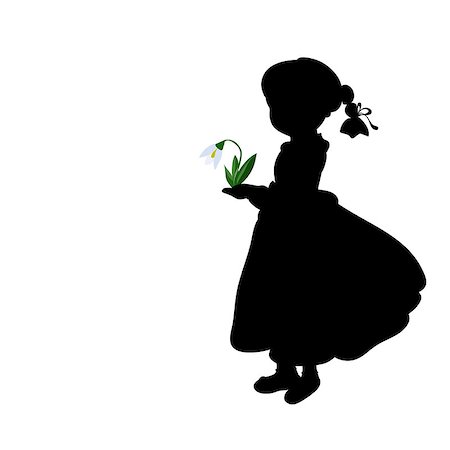 Silhouette girl with spring snowdrops. Vector illustration Stock Photo - Budget Royalty-Free & Subscription, Code: 400-09121134