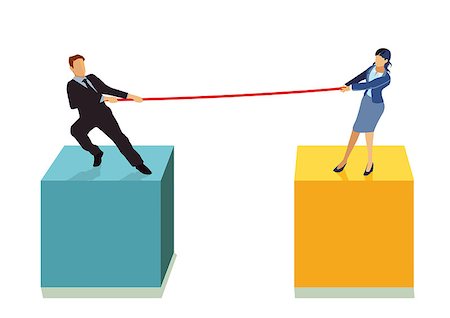 a couple are pulling each other on the rope, illustration Stock Photo - Budget Royalty-Free & Subscription, Code: 400-09121137