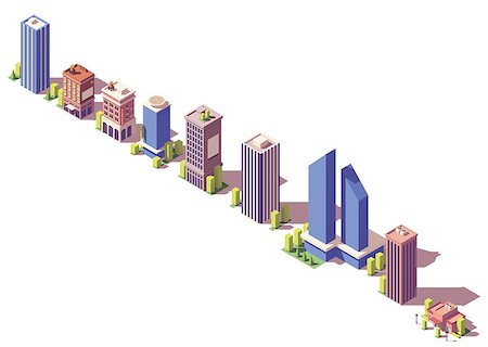Vector low poly isometric modern city buildings, houses and stores set Stock Photo - Budget Royalty-Free & Subscription, Code: 400-09121143