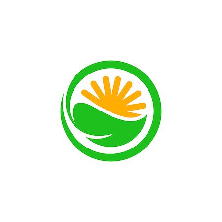 Green circle with leaf and half sun inside Stockbilder - Microstock & Abonnement, Bildnummer: 400-09121406