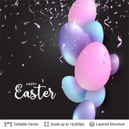 frohe ostern - 3d colored eggs on black backdrop with greeting text. Editable vector illustration. Foto de stock - Super Valor sin royalties y Suscripción, Código: 400-09121460