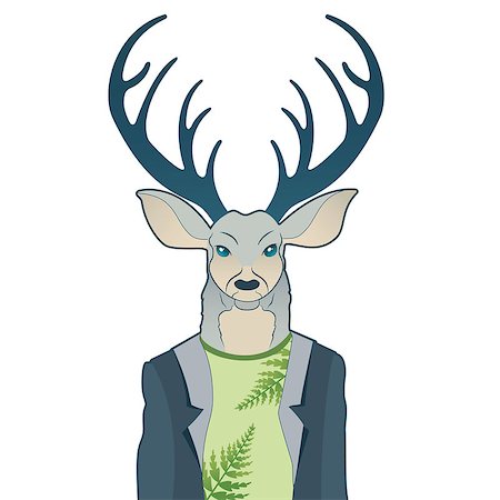sketchy - Fashion portrait of hipster deer. Reindeer dressed up in coat, furry art character, trand animals, anthropomorphism. Vector illustration for t-shirt print, card, poster, banner Stock Photo - Budget Royalty-Free & Subscription, Code: 400-09121507