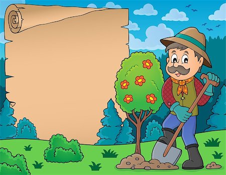 simsearch:400-06091808,k - Parchment with man planting tree - eps10 vector illustration. Stockbilder - Microstock & Abonnement, Bildnummer: 400-09121548