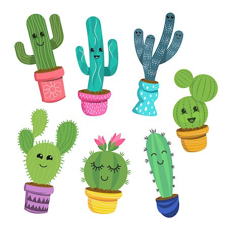 simsearch:400-09121573,k - A collection of cute and cheerful cactus plant characters in colourful pots. Vector illustration. Photographie de stock - Aubaine LD & Abonnement, Code: 400-09121574