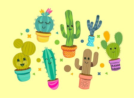 simsearch:400-09121573,k - A collection of bright and happy cactus plant characters in colourful pots. Vector illustration. Photographie de stock - Aubaine LD & Abonnement, Code: 400-09121572