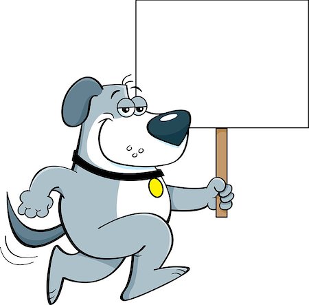 Cartoon illustration of a dog running and holding a sign. Stock Photo - Budget Royalty-Free & Subscription, Code: 400-09121602