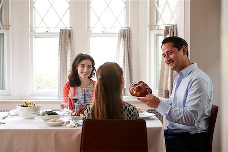 Jewish man holding challah bread at Shabbat meal with family Stock Photo - Budget Royalty-Free & Subscription, Code: 400-09122362