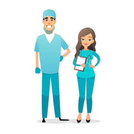 Doctor and nurse team. Cartoon medical staff. Medical team concept. Surgeon, nurse on hospital. Professional health workers. Flat vector characters isolated on white Stock Photo - Budget Royalty-Free & Subscription, Code: 400-09134036
