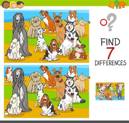Cartoon Illustration of Finding Seven Differences Between Pictures Educational Activity Game for Children with Pedigree Dogs Animals Characters Group Stock Photo - Budget Royalty-Free & Subscription, Code: 400-09134042