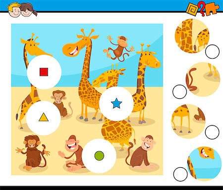 simsearch:400-09002091,k - Cartoon Illustration of Educational Match the Pieces Jigsaw Puzzle Game for Children with Monkeys and Giraffes Animal Characters Stock Photo - Budget Royalty-Free & Subscription, Code: 400-09134065