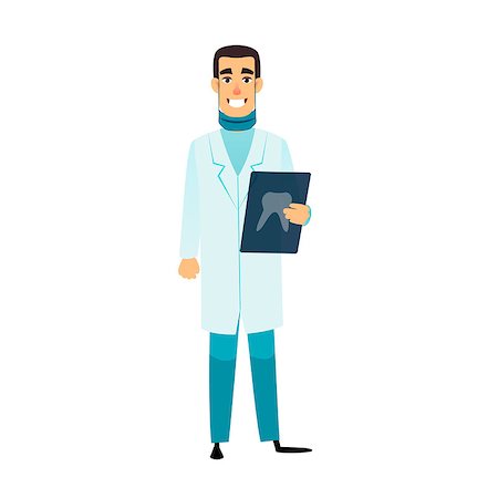 Dentist flat cartoon character. Stomatologist is holding an x-ray of the tooth. Doctor with radiograph. Dentist vector healthcare, profession, stomatology and medicine concept Stock Photo - Budget Royalty-Free & Subscription, Code: 400-09134095