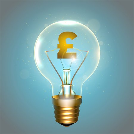 pound coin symbols - Realistic lamp with the symbol of currency instead of the filament of incandescence, isolated on a blue background, vector illustration Stock Photo - Budget Royalty-Free & Subscription, Code: 400-09134140