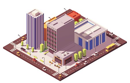 Vector low poly isometric city block with buildings, houses, stores Photographie de stock - Aubaine LD & Abonnement, Code: 400-09134169