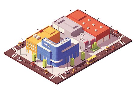 simsearch:400-08301241,k - Vector low poly isometric city block with buildings, houses, stores Stock Photo - Budget Royalty-Free & Subscription, Code: 400-09134174