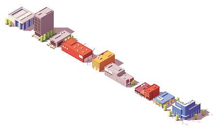 simsearch:400-08710651,k - Vector low poly isometric modern city buildings, houses and stores set Photographie de stock - Aubaine LD & Abonnement, Code: 400-09134175