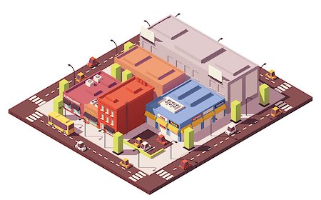 simsearch:400-08301241,k - Vector low poly isometric city block with buildings, houses, stores Stock Photo - Budget Royalty-Free & Subscription, Code: 400-09134170