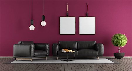 simsearch:400-06795753,k - Modern living room with leather sofa and armchair - 3d rendering Stock Photo - Budget Royalty-Free & Subscription, Code: 400-09136200