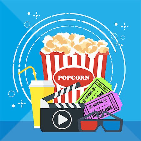 film making - Cinema concept poster template with popcorn bowl, film strip and tickets, realistic detailed vector illustration Stock Photo - Budget Royalty-Free & Subscription, Code: 400-09136545