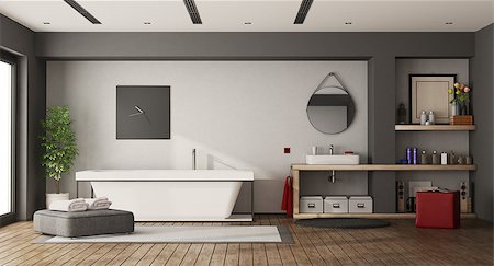 simsearch:6102-08726973,k - Modern home bathroom with bathtub and washbasin - 3d rendering Fotografie stock - Microstock e Abbonamento, Codice: 400-09136554