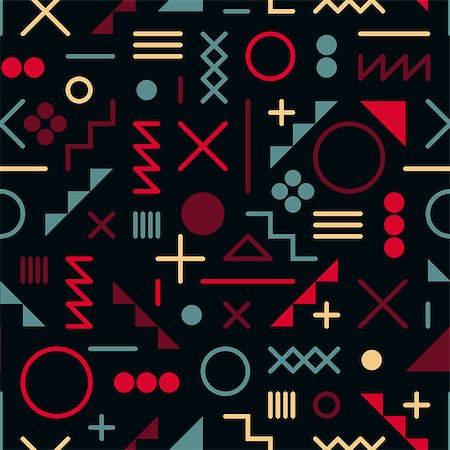 signo de sumar - Vector Seamless Retro 80's  Jumble Geometric Line Shapes Pink Blue Color Hipster Pattern on Black Abstract Background Foto de stock - Super Valor sin royalties y Suscripción, Código: 400-09136709