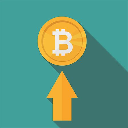 flat icon design of uptrend line arrow up to bitcoin sign on blue color background Foto de stock - Super Valor sin royalties y Suscripción, Código: 400-09137004