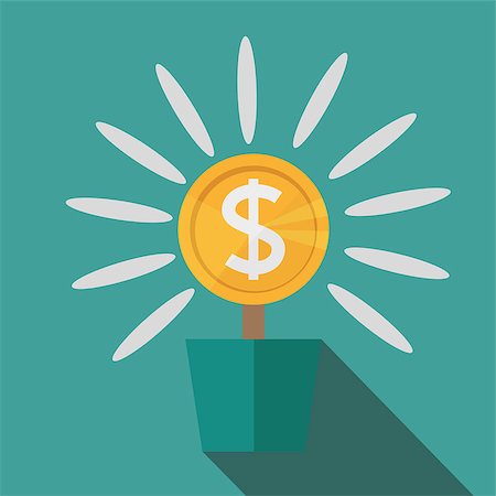 Flat, potted money dollar flower. monetary success illustration. Isolated on blue. Modern, minimalist, icon in stylish colors. Web site page and mobile app design vector element Foto de stock - Super Valor sin royalties y Suscripción, Código: 400-09137009