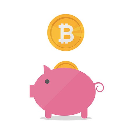 Pig money box with falling bitcoins. Vector flat design banner concept on white background isolated. Hold bitcoins Stockbilder - Microstock & Abonnement, Bildnummer: 400-09137000