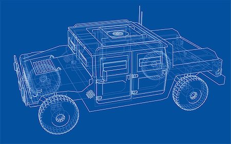 simsearch:400-09136922,k - Combat car blueprint. 3d illustration. Wire-frame style Photographie de stock - Aubaine LD & Abonnement, Code: 400-09137119