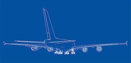 simsearch:400-04933857,k - Passenger aircraft blueprint. 3d illustration. Wire-frame style Stock Photo - Budget Royalty-Free & Subscription, Code: 400-09137110