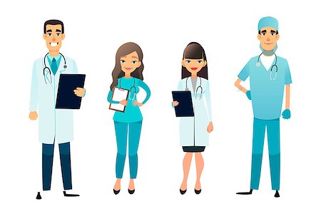 Doctors and nurses team. Cartoon medical staff. Medical team concept. Surgeon, nurse and therapist on hospital. Professional health workers Stock Photo - Budget Royalty-Free & Subscription, Code: 400-09137197