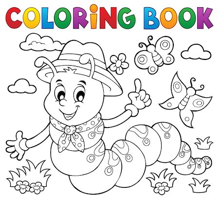 simsearch:400-06326510,k - Coloring book happy caterpillar 1 - eps10 vector illustration. Foto de stock - Royalty-Free Super Valor e Assinatura, Número: 400-09137202