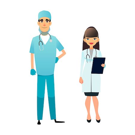 Doctor and nurse team. Cartoon medical staff. Medical team concept. Surgeon, nurse on hospital. Professional health workers. Flat vector characters isolated on white Stock Photo - Budget Royalty-Free & Subscription, Code: 400-09137243