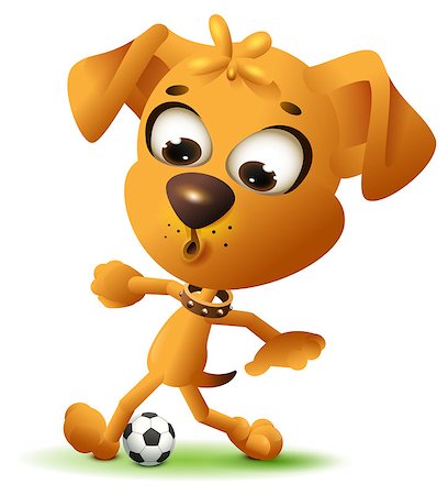 Yellow fun dog play with soccer ball. Isolated on white vector illustration Stock Photo - Budget Royalty-Free & Subscription, Code: 400-09137323