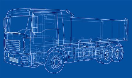 shipping containers on trucks - European truck outlined vector rendering of 3d. The layers of visible and invisible lines are separated Stock Photo - Budget Royalty-Free & Subscription, Code: 400-09137370