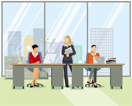 Office workplace, people at work, illustration Stock Photo - Budget Royalty-Free & Subscription, Code: 400-09137373