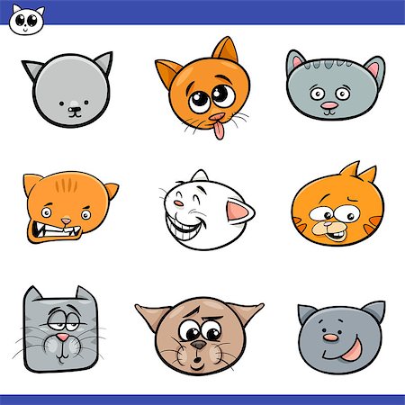 simsearch:400-08257709,k - Cartoon Illustration of Cute Cats or Kittens Heads Set Photographie de stock - Aubaine LD & Abonnement, Code: 400-09137404