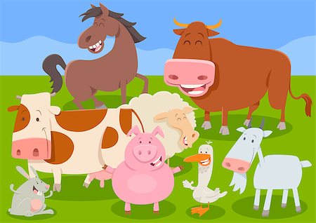 simsearch:400-09050259,k - Cartoon Illustration of Farm Animal or Livestock Characters Group Foto de stock - Royalty-Free Super Valor e Assinatura, Número: 400-09137415