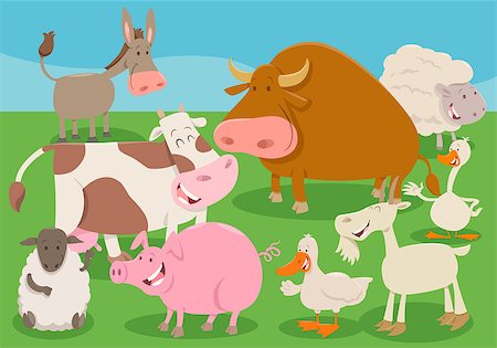 simsearch:400-09050259,k - Cartoon Illustration of Farm Animal Livestock Characters Group Foto de stock - Royalty-Free Super Valor e Assinatura, Número: 400-09137416